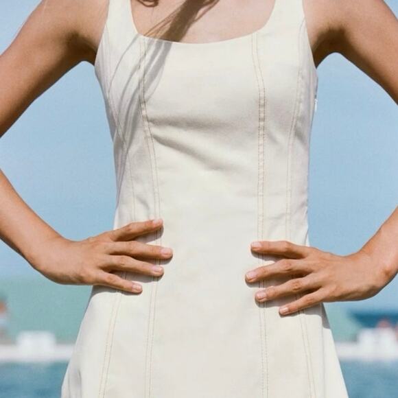 NWOT Zara Cream Ivory Topstitch Midi Square Neck Dress Women’s Size XS - Picture 13 of 14